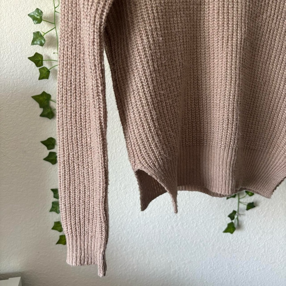Finesse Beige Brown Knit Sweater Ribbed Long Sleeve Pullover Size S - Picture 7 of 8